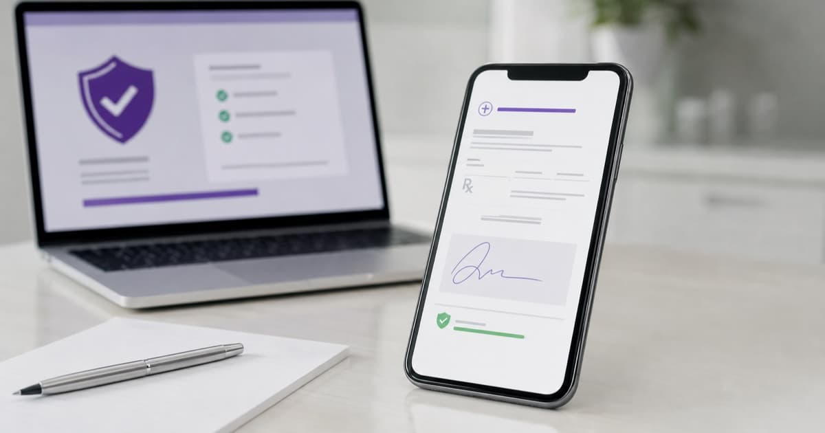 Receita digital em celular com assinatura eletrônica e confirmação de integridade