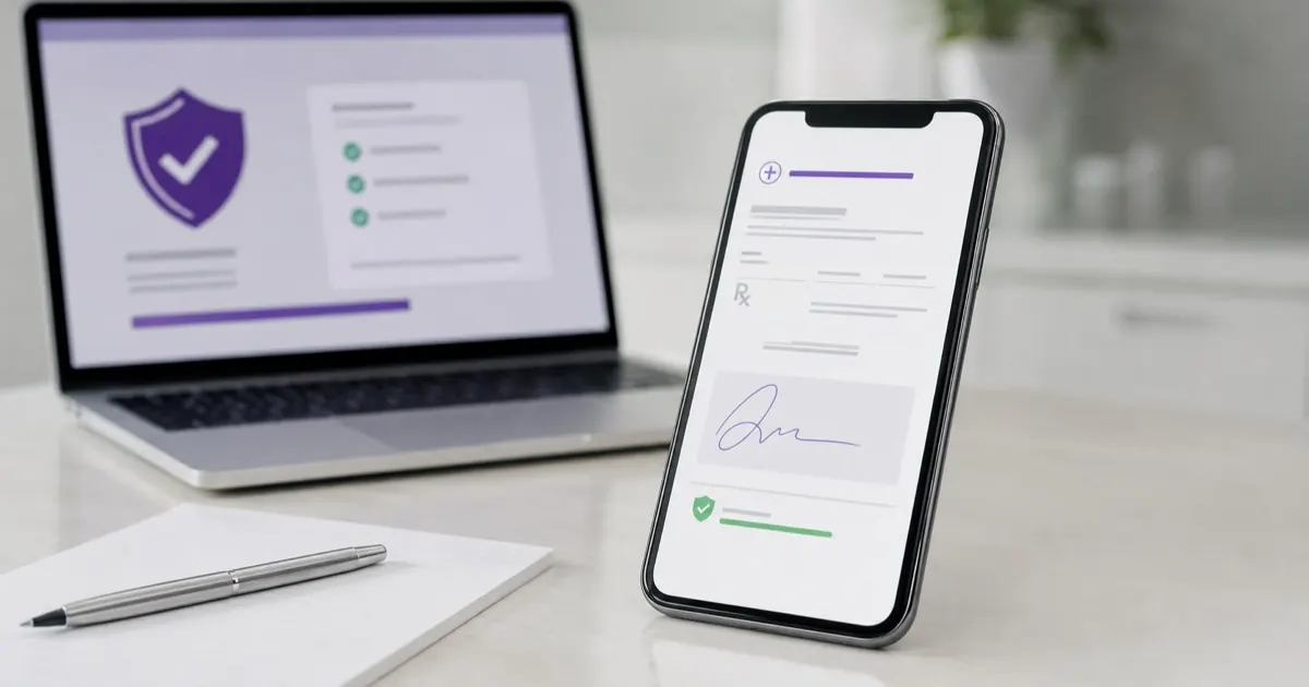 Receita digital em celular com assinatura eletrônica e confirmação de integridade