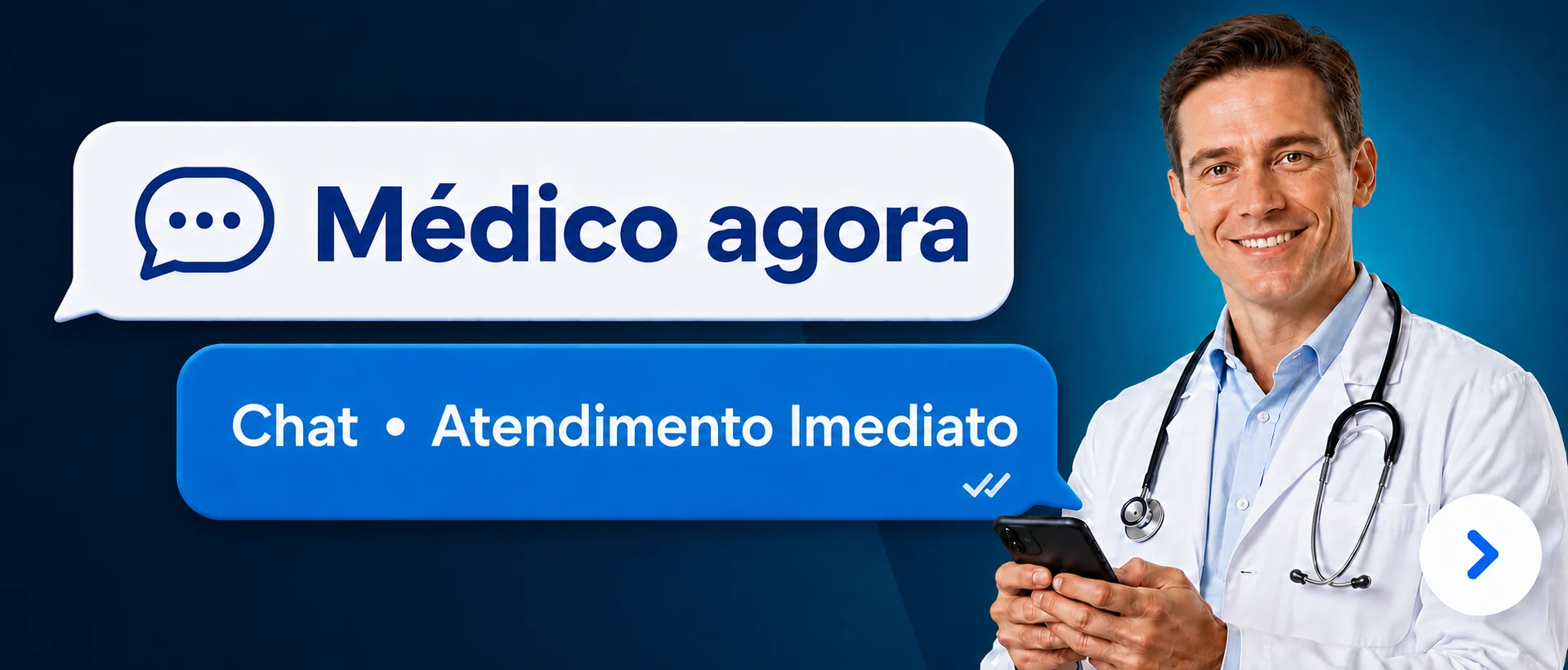 Banner do aplicativo: Médico agora, atendimento por chat