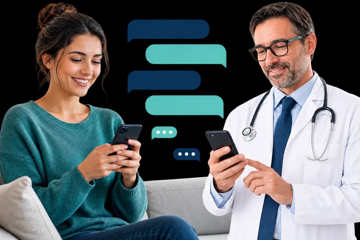 Imagem da apresentação do app Vizi: paciente e médico conversando pelo celular