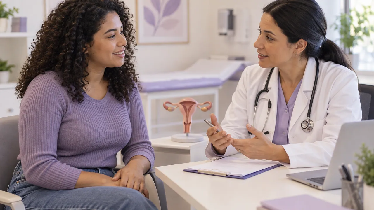 Imagem ilustrativa de mulher e médica conversando numa consulta de saúde feminina